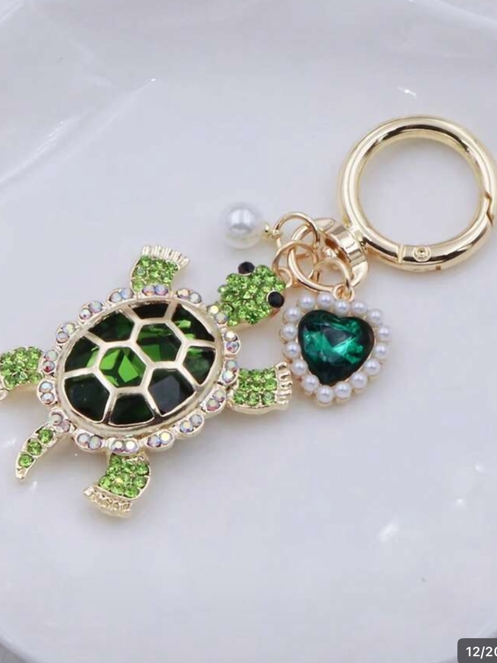 Gold-Tone Green Turtle bag charm/Keychain